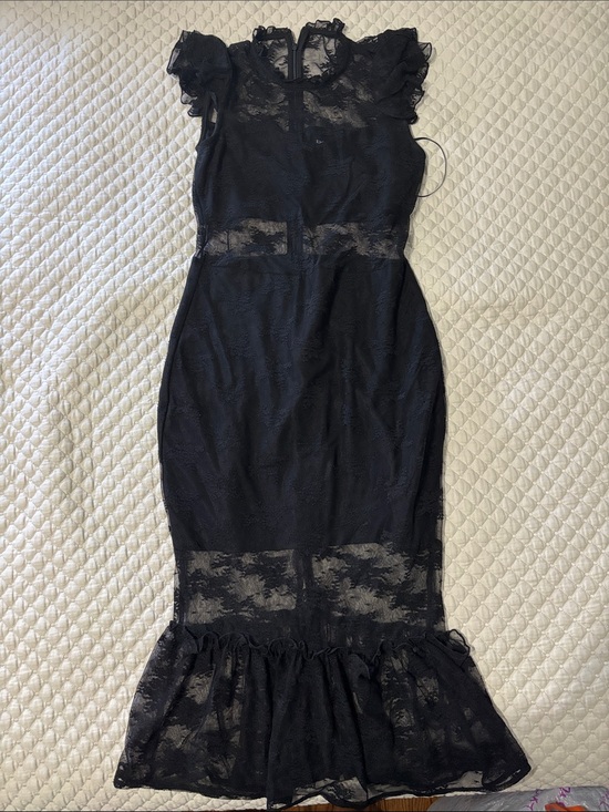 bebe Dresses & Skirts - bebe Black Lace Midi Dress with Ruffle Hem